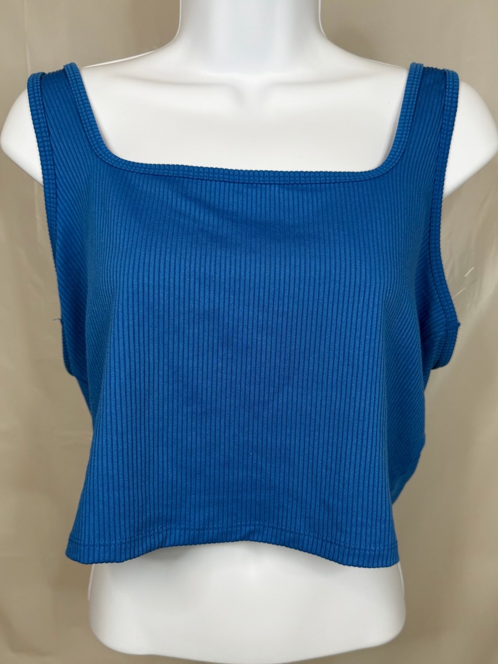 Hollister Blue Ribbed Cropped Tank Top XL Square Neck Stretch NWOT